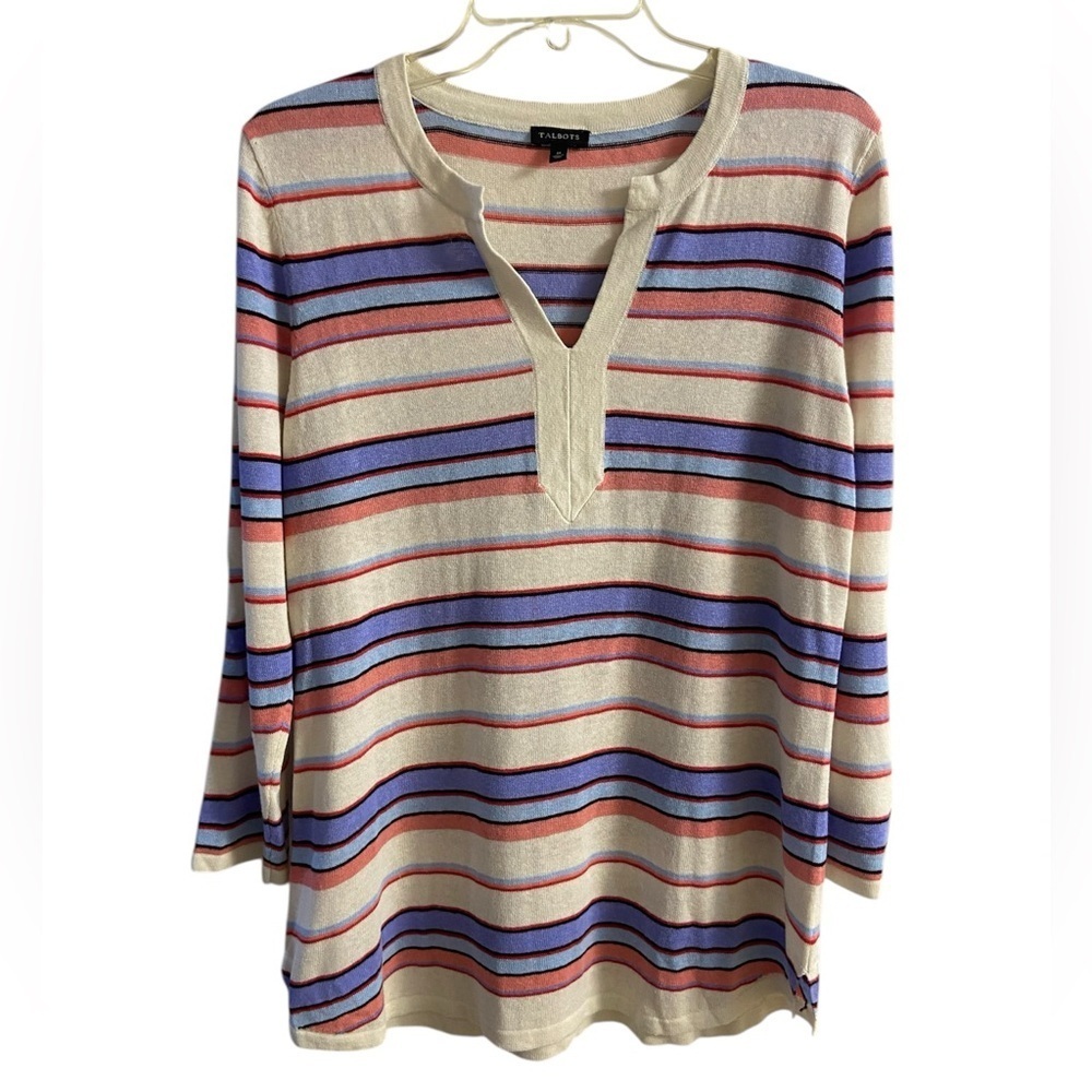 Talbots‎ sweater striped multicolored linen blend Medium